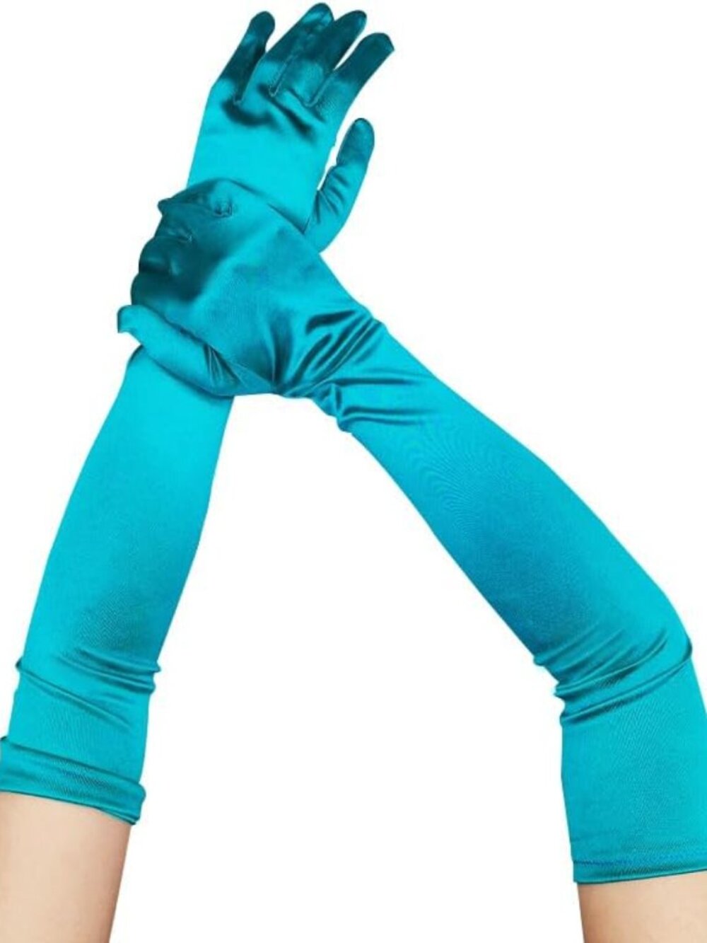 Women's Malachite Green 1920s Elbow Length Stretchy Satin Long Opera Gloves